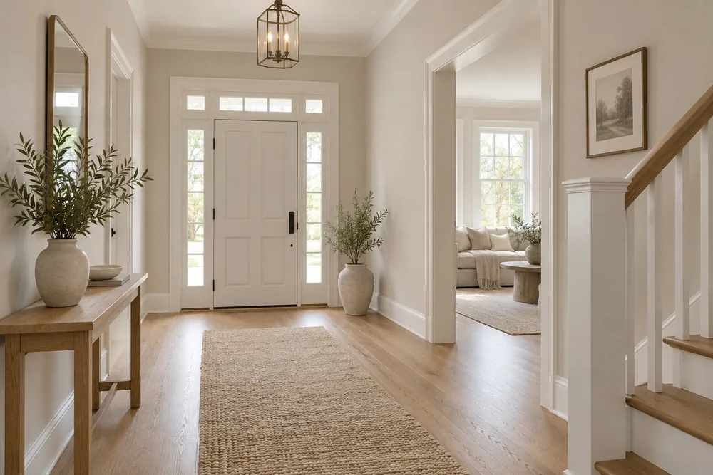Entry with natural materials and considered lighting